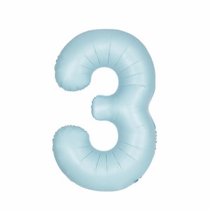Matte Pastel Blue Number 3 Shaped Foil Balloon 34&quot;, Packaged