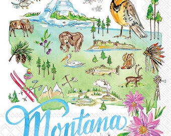 Montana Cocktail Napkins, Set of 20, Montana State Napkins, Rosanne Beck Collection