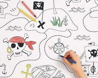 Ahoy!” Pirate Coloring Paper Tablecover - 1 Pc, 54”x84”