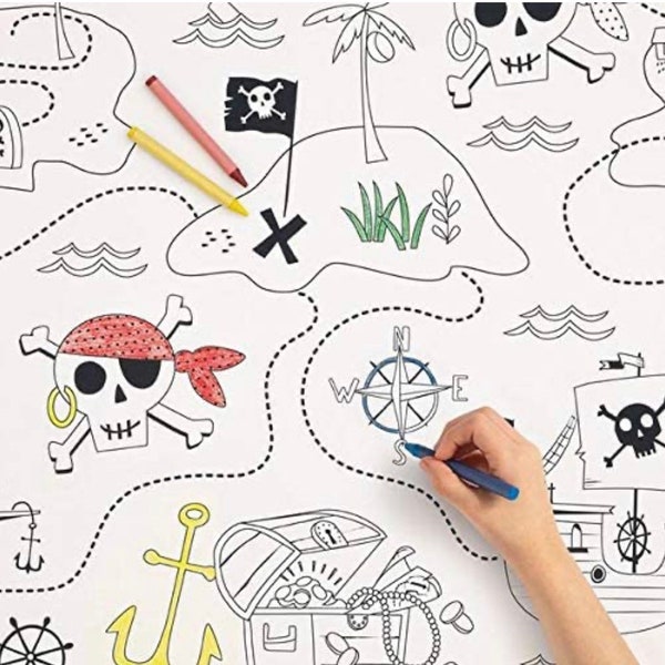 Ahoy!” Pirate Coloring Paper Tablecover - 1 Pc, 54”x84”