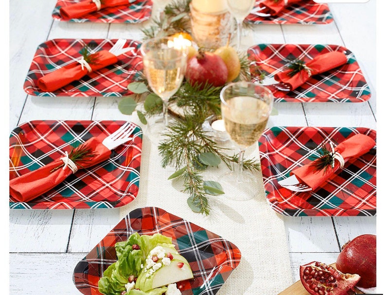 Plaid 9 Dinner Plates Red and Green Plaid Set of 8 Etsy
