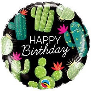 18&quot; Cactus Birthday Balloon, Foil Balloon, Desert Party, Outdoor Party, Fiesta Party
