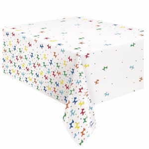 Party Balloon Dog Plastic Tablecover, 54”x84”, Party Balloon Happy Birthday