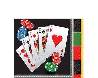 Roll the Dice Casino Beverage Napkins 16ct, 5in x 5in Paper Napkins, Casino Night Party