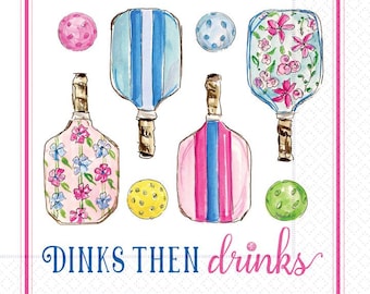 Pickleball Beverage Napkins, Dinks then Drinks, Set of 20, Pickleball Party Theme