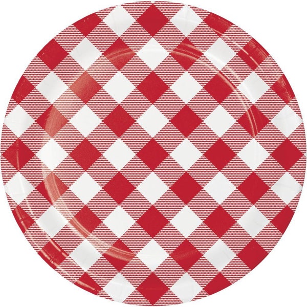 Picnic Party Red Gingham Dessert Plates, Set of 8, Summer Birthday, Sweet Birthday, Picnic Plates