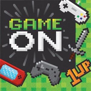 Gaming Party Luncheon Napkin, 6.5”x6.5”, Gamers Birthday, Video Game Birthday
