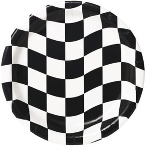 Black and White Check 9&quot; Dinner Plates, Racing Party, Set of 8 Plates