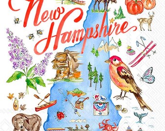 New Hampshire Cocktail Napkins, Set of 20, New Hampshire State Napkins