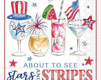Patriotic Cocktail Napkins, Set of 20, Stars and Stripes, Patriotic Party, 4th of July Napkins