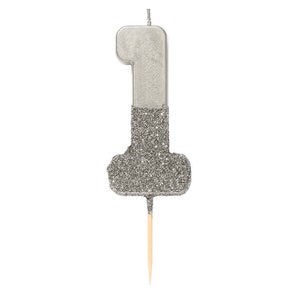 Silver Glitter Dipped 1 Candle, 1st Birthday Candle