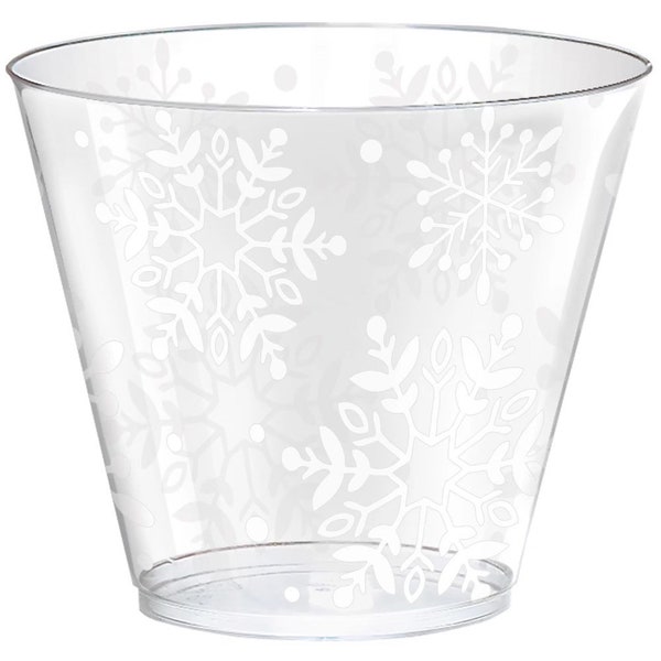 Snowflake Clear Plastic 9 ounce Cup, Set of 40