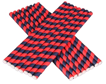 Red and Navy Striped Paper Straws, Set of 16, Football Party