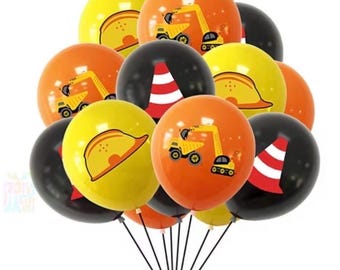 Construction 12” Balloons, Set of 15, Construction Theme Birthday Party