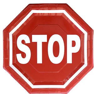 STOP Sign Dinner Plates, Train Birthday, Transportation Party, Set of 8 Plates