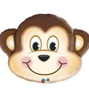 35” Jumbo Smiling Monkey Balloon , Foil Mylar Balloon , Monkey Birthday Party, Monkey Balloon