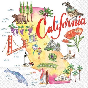 California Cocktail Napkins, Set of 20, California State Napkins