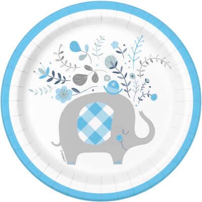 CLOSEOUT 50 OFF Blue Floral Elephant Dessert Plates Set of 8 Elephant Themed Party Elephant Baby Shower