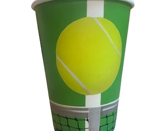 Tennis 12 oz. Cups, Set of 8, Tennis Party, Tennis Birthday, Tennis Plates, Tennis Theme Party