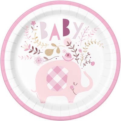 Pink Floral Elephant Dinner Plates Set of 8 Elephant Themed Party Elephant Baby Shower