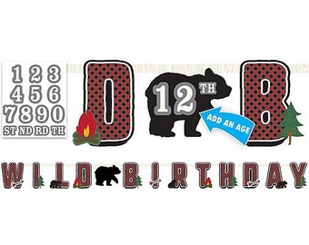 CLOSEOUT!! 50% OFF Buffalo Plaid Lumberjack Wild Birthday Banner, 10.5 feet long, Buffalo Plaid Party, Little Lumberjack