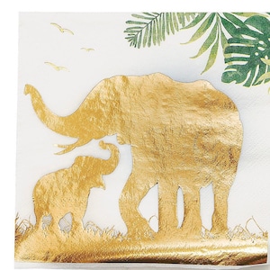 Safari Elephant Foil Luncheon Napkins, Set of 16, Jungle Baby Shower, Jungle Birthday