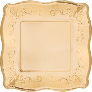 Gold Foil Square Embossed 10” Plates, Set of 8 plates, Gold Tableware, Gold Plates