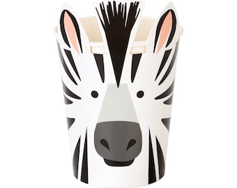 CLOSEOUT!! 50% OFF Party Animals Zebra Shaped Cups, Set of 8, Jungle Party, Safari Party, Zoo Animal Birthday