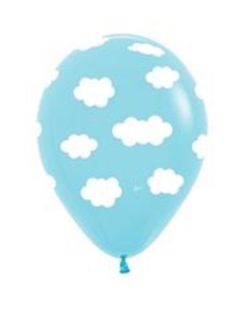 Light Blue White Print 11 Cloud Balloons Set of 6 Latex Balloons