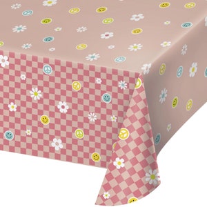 Flower Power Paper Tablecover, Measures 54”x102”, Contains 1 Paper Tablecover, Groovy, Peace
