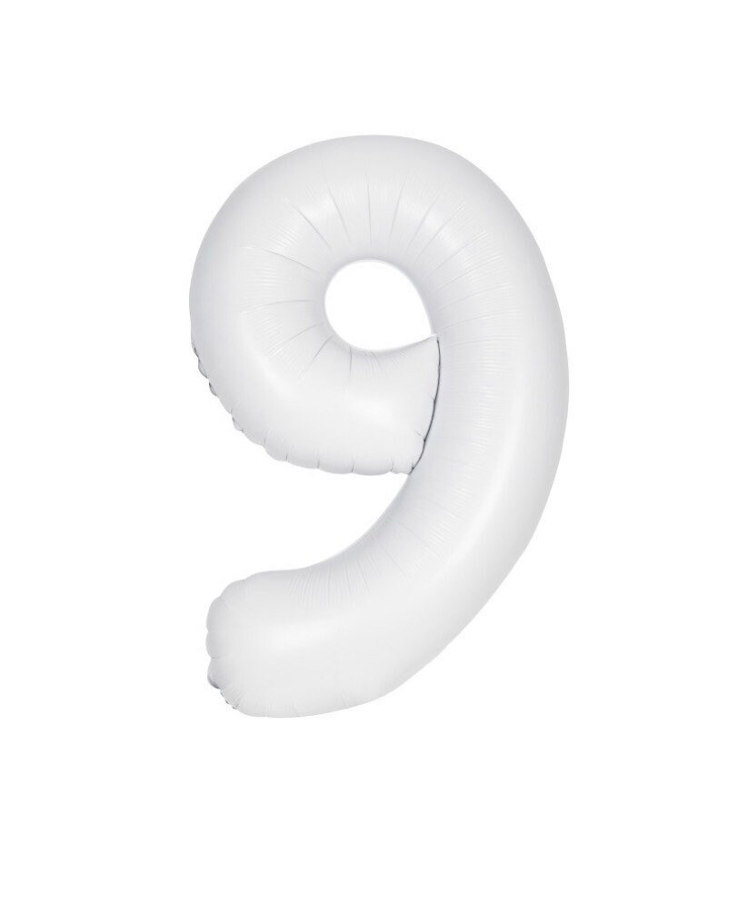 Matte White Number 9 Shaped Foil Balloon 34