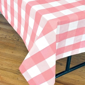 Pastel Pink and White Buffalo Plaid Table Cover 54 x 108 inches, Girl Birthday, Gender Reveal Tablecover, Girl Baby ShowerTablecloth