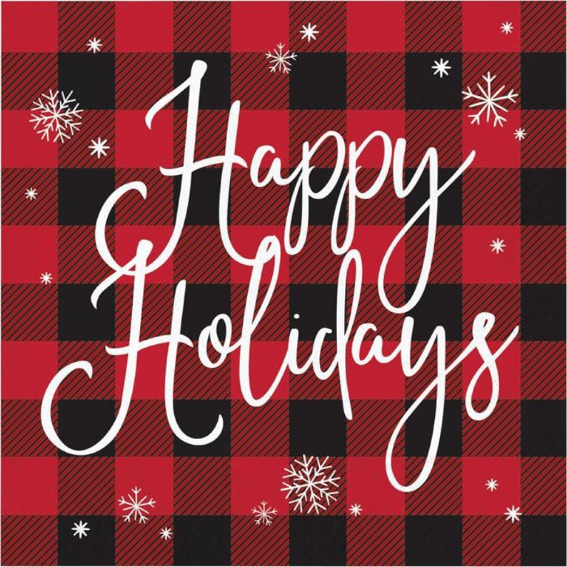 Set of 16 Napkins Lumberjack Christmas Buffalo Plaid Happy Holidays Luncheon Napkins
