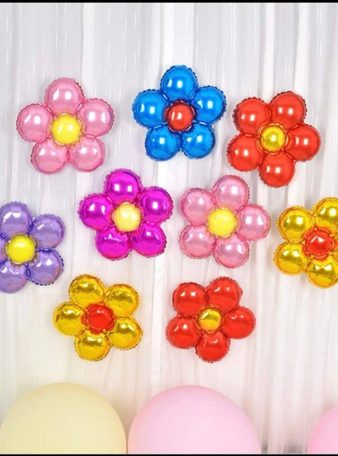 5 Piece Set of Flower Shaped Balloons, Rand Colors, Approximately 14