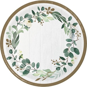 Eucalyptus Greens Dinner Plates, Set of 8, Bridal Shower, Wedding Plates