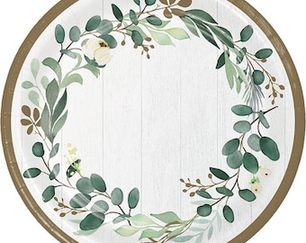 Eucalyptus Greens Dinner Plates, Set of 8, Bridal Shower, Wedding Plates