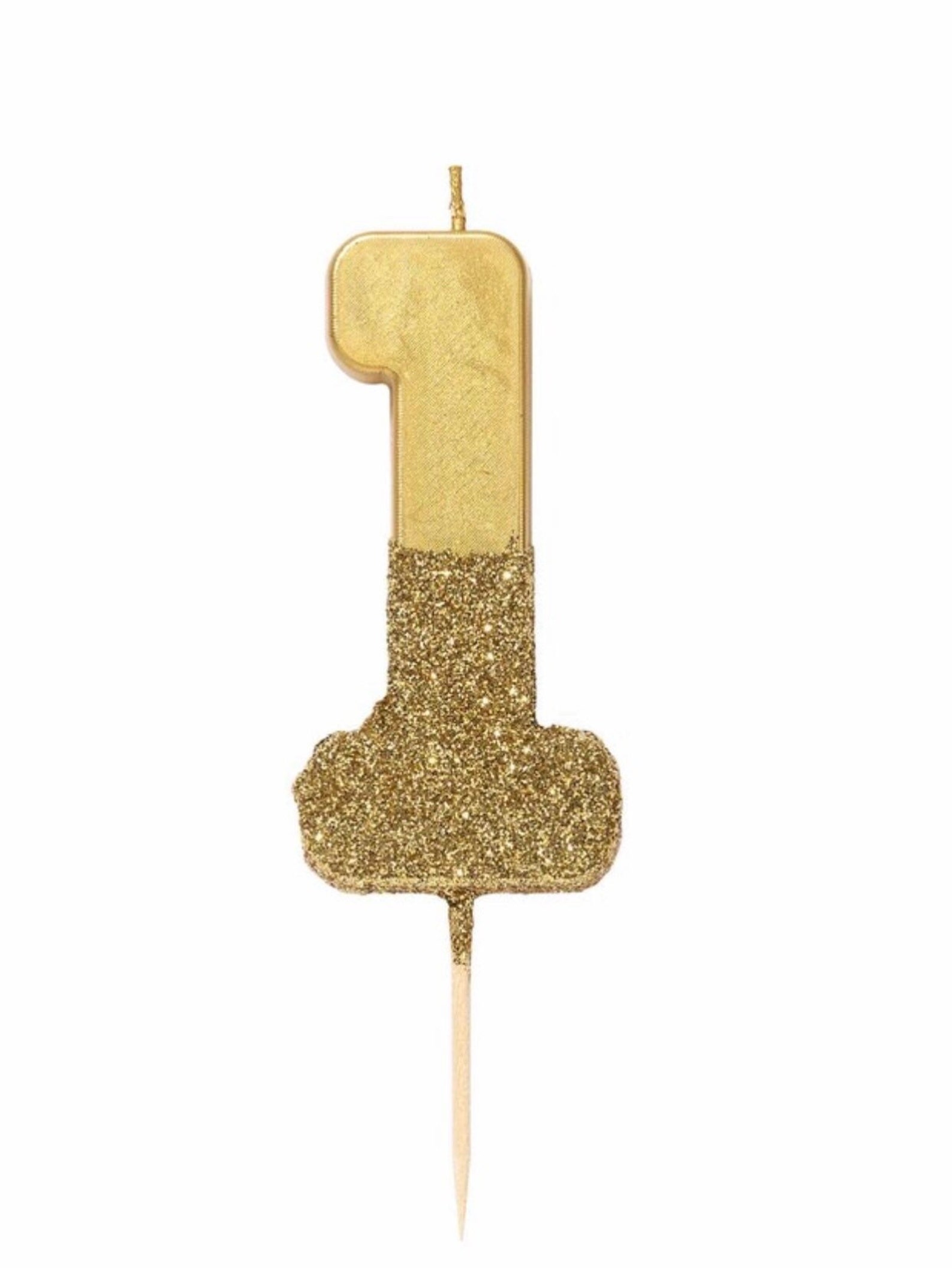 Gold Glitter Dipped 1 Candle First Birthday Candle Gold One Etsy
