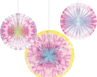 Tie Dye Paper Fans, 3 piece set, Tie Dye Party