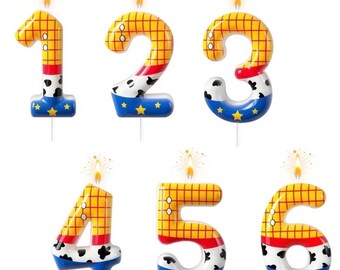 Cowboy Birthday Number Candle, Cow Print, Denim, Plaid