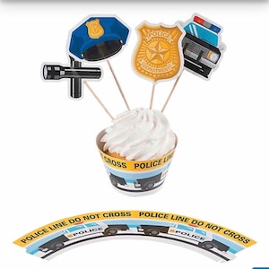 CLOSEOUT!! 50% OFF Police Party Cupcake Toppers and Cupcake Wrapper Set, Set of 12