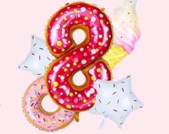 Donut and Ice Cream Sprinkles 8th Birthday Balloon Bouquet, Set of 5, Donut Birthday Party, Donut Party Decor