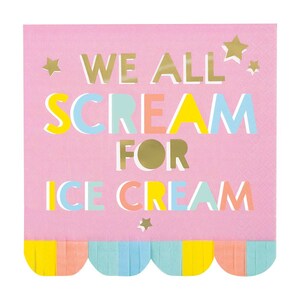 Ice Cream Fringed Foil Luncheon Napkins, Ice Cream Birthday, Set of 16 napkins