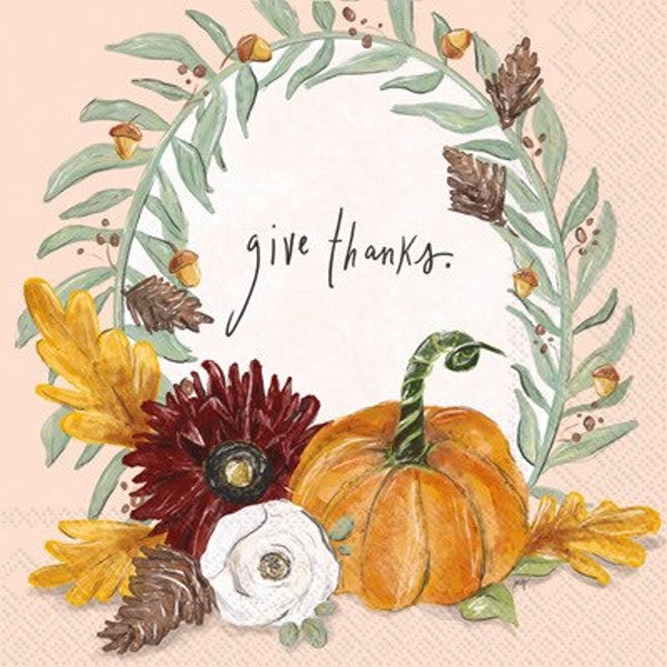 Fall Foliage Give Thanks Luncheon Napkins, Harvest Napkins, Fall Party, Autumn Napkins, Thanksgiving Table, Set of 20 Napkins