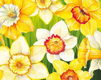 Daffodils Cocktail Napkins, Set of 20, Spring Tableware, Buttercup Napkins