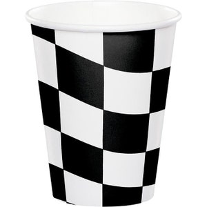 Black and White Check 9oz. Cups, Racing Party, Set of 8