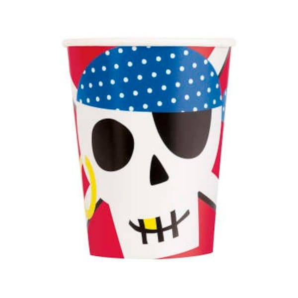 Pirate Party Birthday Paper 9 oz. Cups, Set of 8, Ahoy Matey Party, Pirate Party