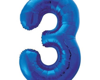 Royal Blue Number 3 Shaped Foil Balloon 34", Packaged