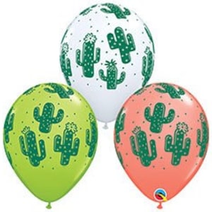 11&quot; Cactus Balloons - Set of 6 Latex Balloons - 2 lime, 2 white, 2 coral
