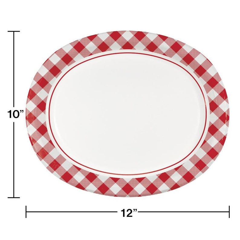 Picnic Party Red Gingham Oval Plates Set of 8 Summer Etsy