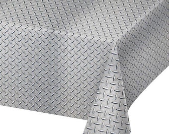 Diamond Plate Plastic Table Cover, 54”x108”, Construction Birthday Party, Tool Party